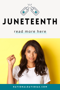 photo of a black woman with her fist raised in honor of Juneteenth