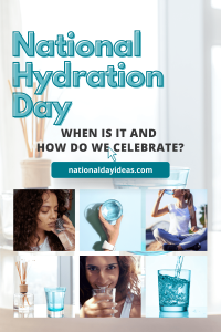 Photo collage of different images of people drinking water for national hydration day