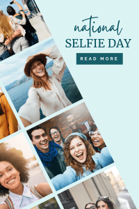 Photo collage of people taking selfies for national selfie day
